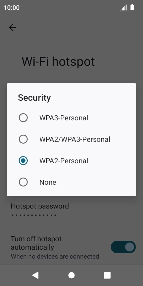 Press WPA3-Personal to password protect your Wi-Fi hotspot.