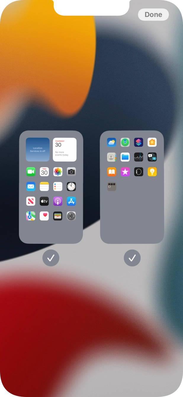 Press the fields below the required home screens to select or deselect them.
