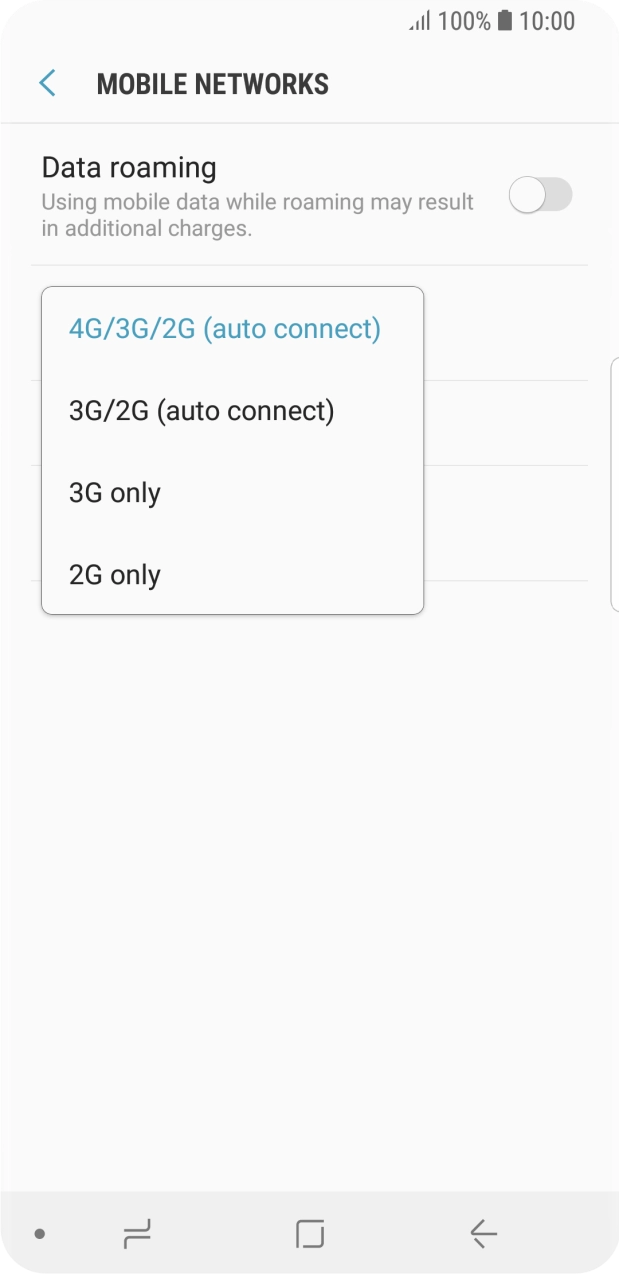 Press the required network mode.
