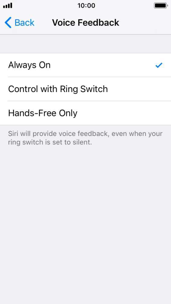 Press the required setting.