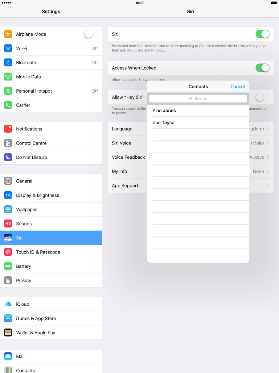 Press the required contact.