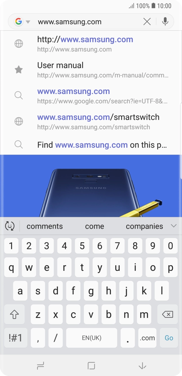 Key in the address of the required web page and press Go.