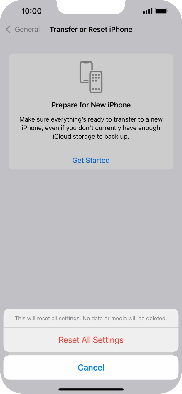 Press Reset All Settings. Wait a moment while the factory default settings are restored. Follow the instructions on the screen to set up your phone and prepare it for use. Press Reset All Settings. Wait a moment while the factory default settings are restored. Follow the instructions on the screen to set up your phone and prepare it for use.