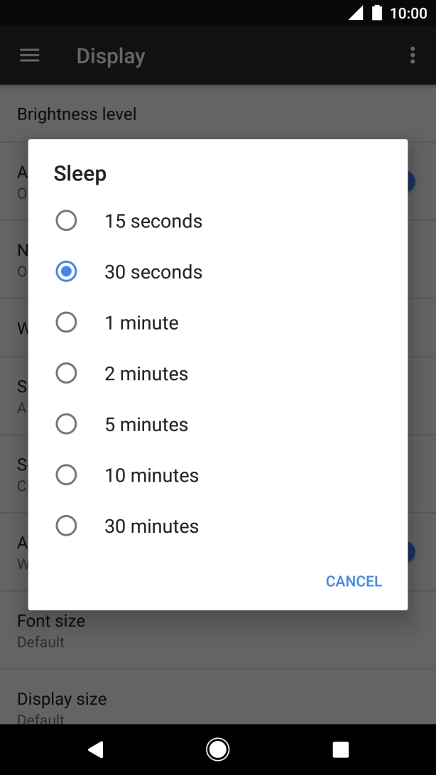 Press the required setting.
