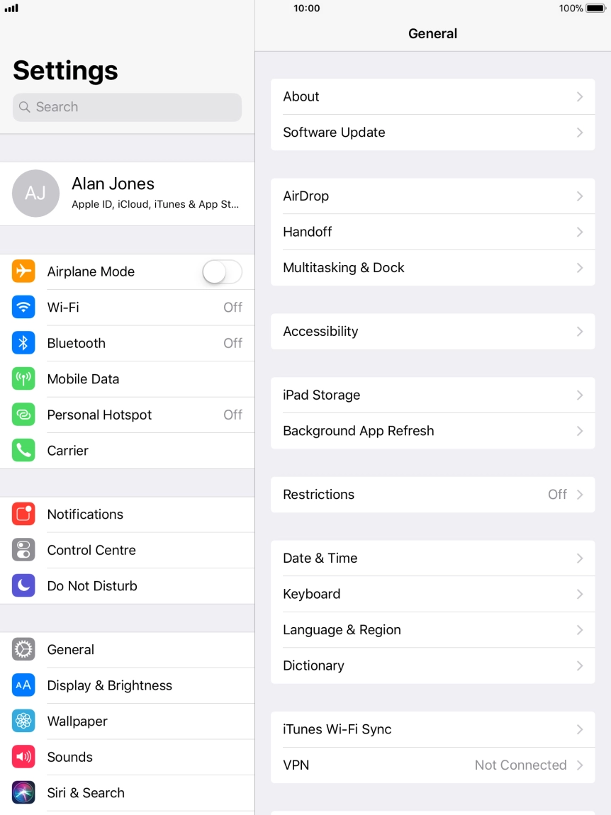 Press your Apple ID. Press your Apple ID.