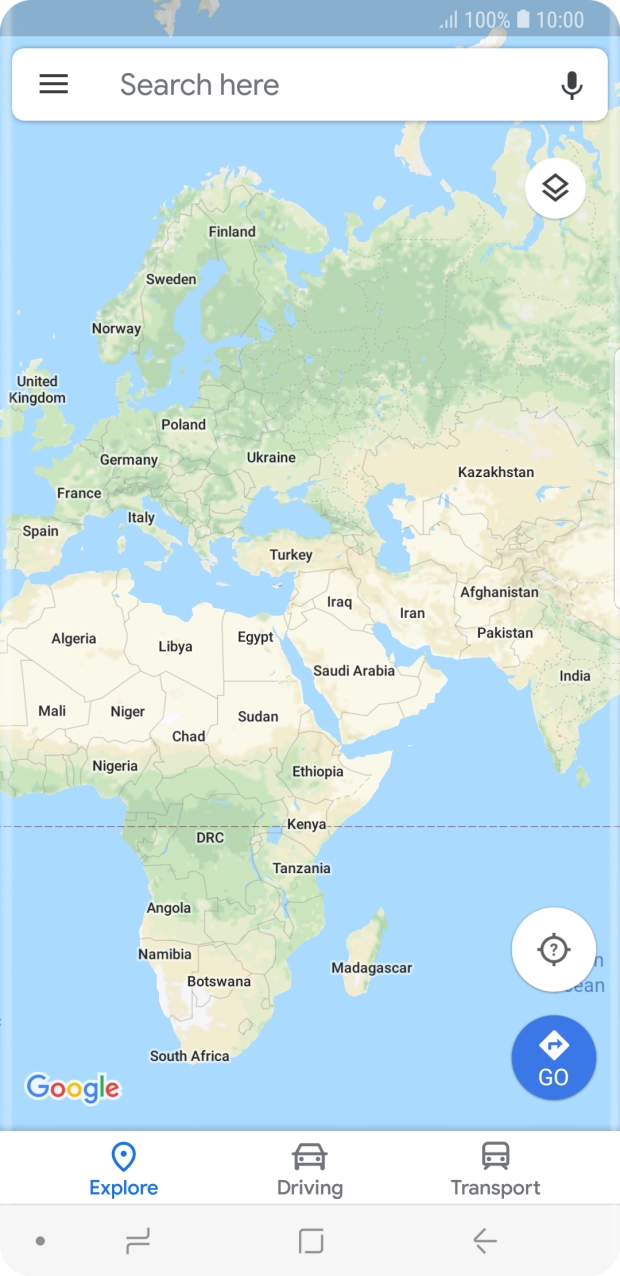 Press the search field and key in the required destination.
