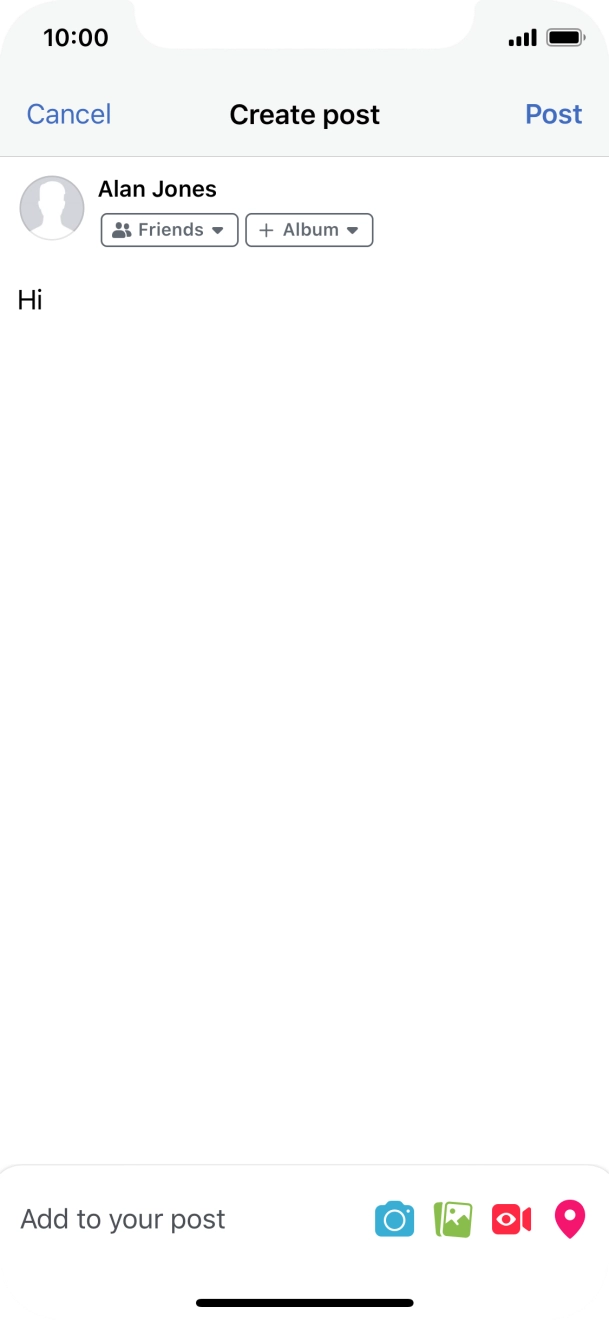 Write the required text and press Post.