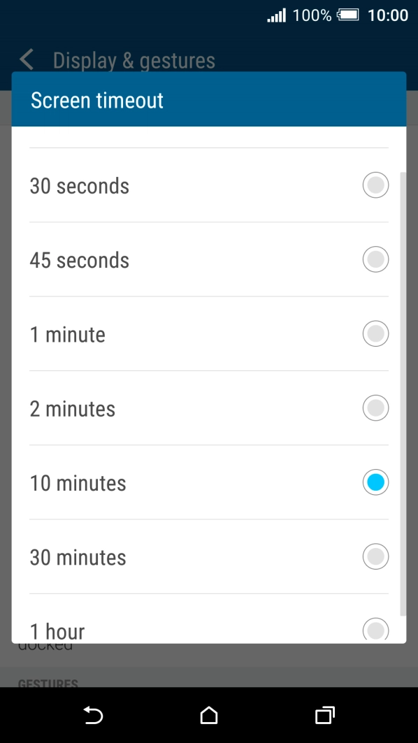Press the required setting.