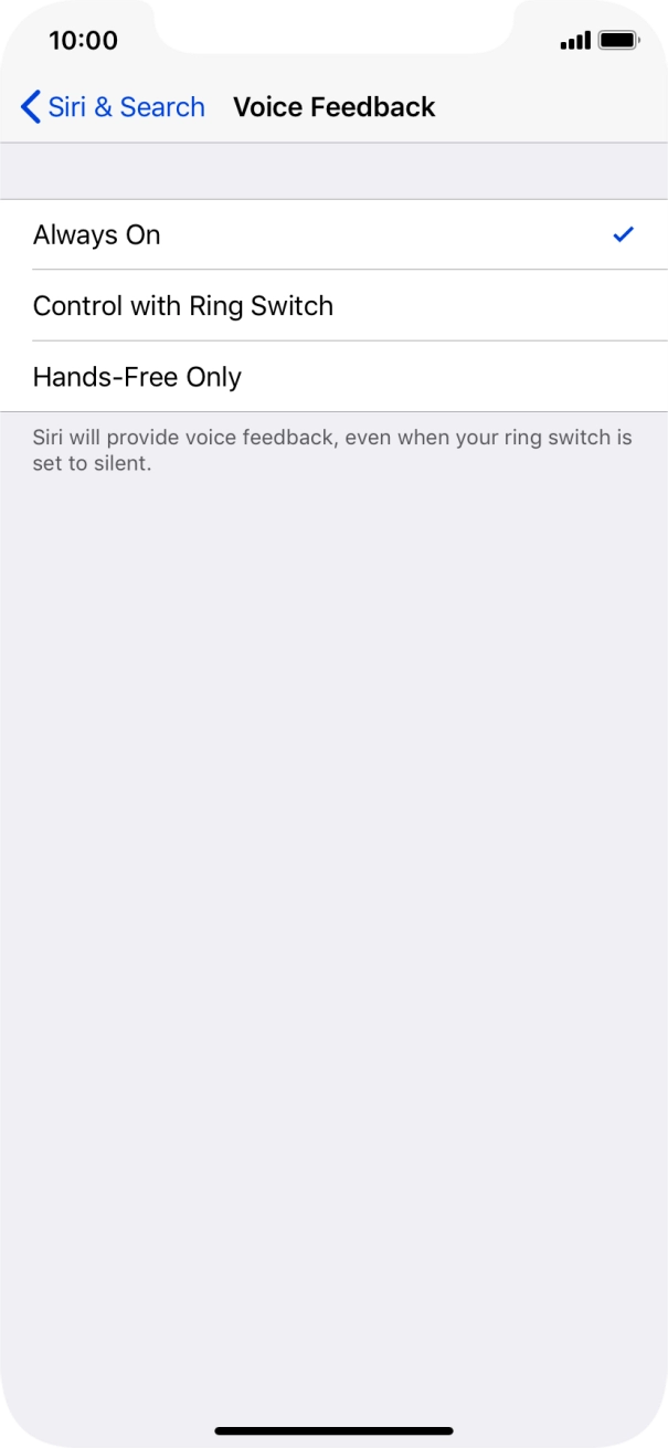 Press the required setting.