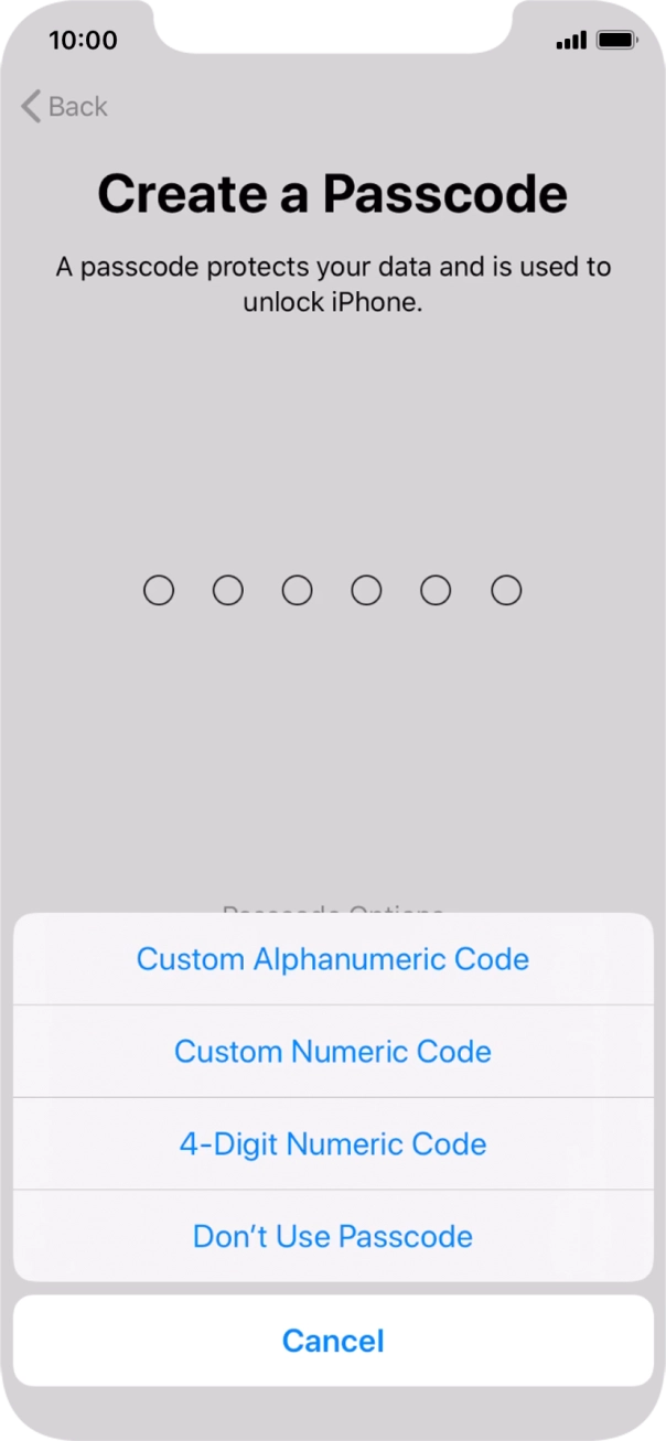 Follow the instructions on the screen to turn on use of phone lock code or press Don't Use Passcode.