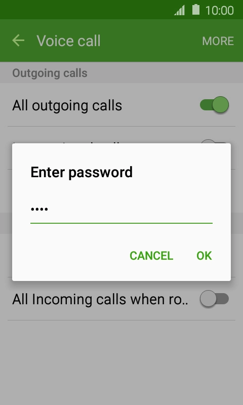 Key in your call barring password and press OK.