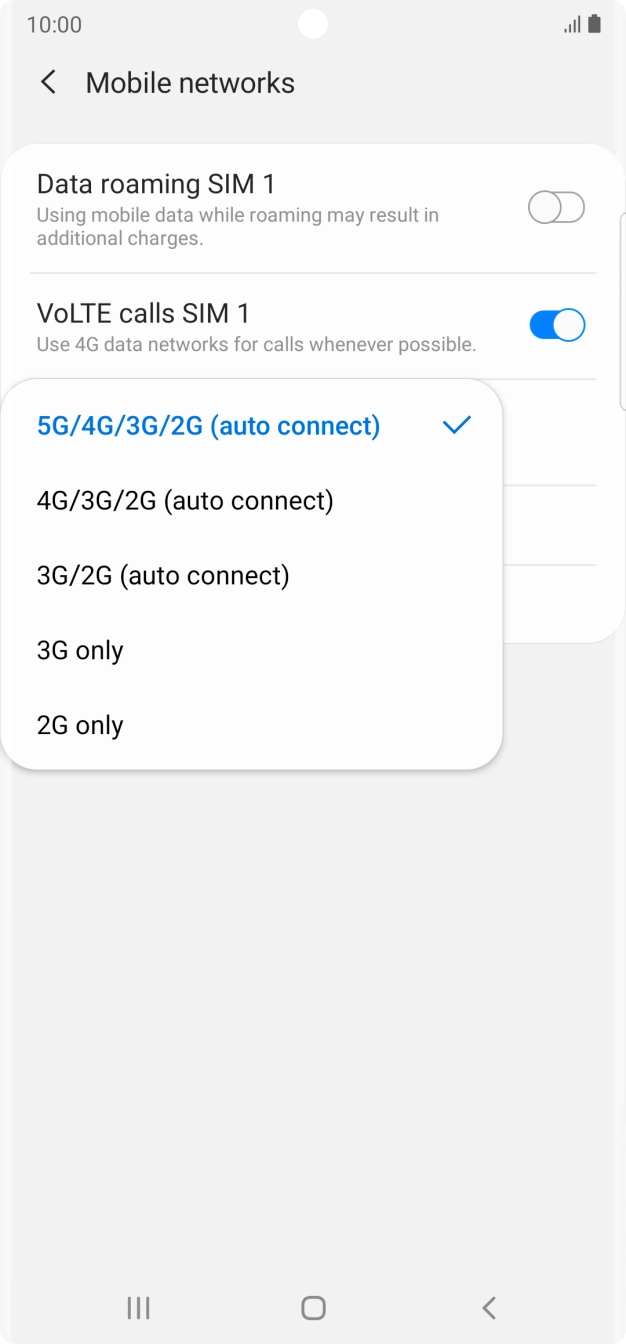 Press the required network mode.