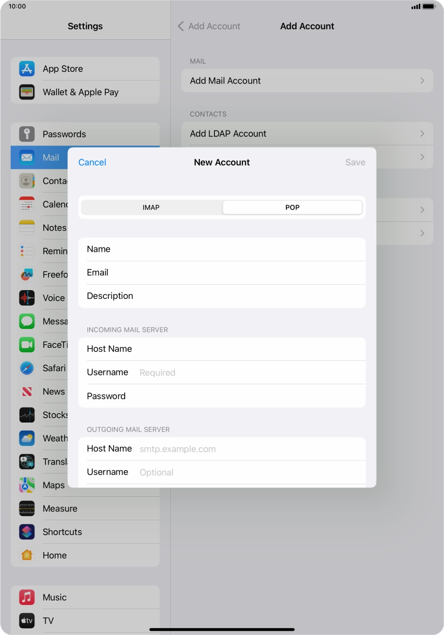 Press Username and key in the username for your email account.