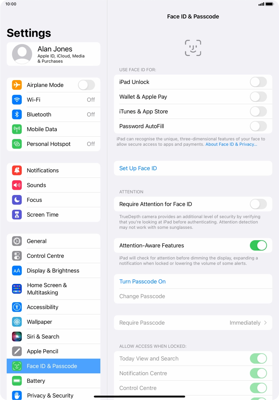 Press Turn Passcode On and key in a lock code of your own choice twice.