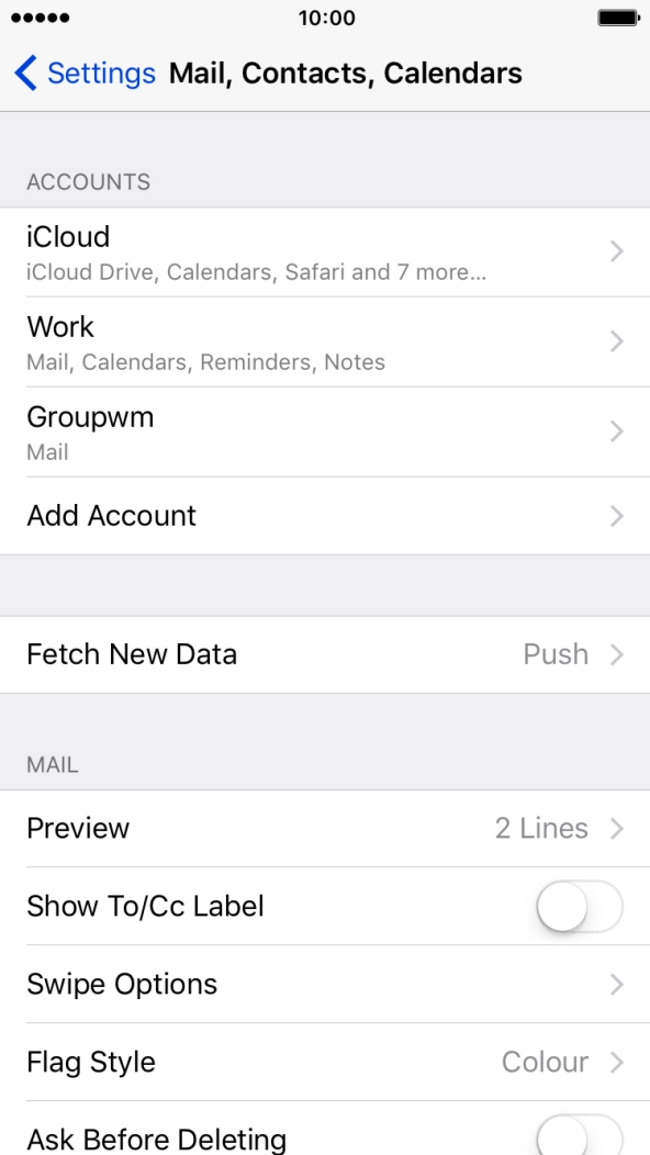 Press the name of the Exchange email account you've just set up.