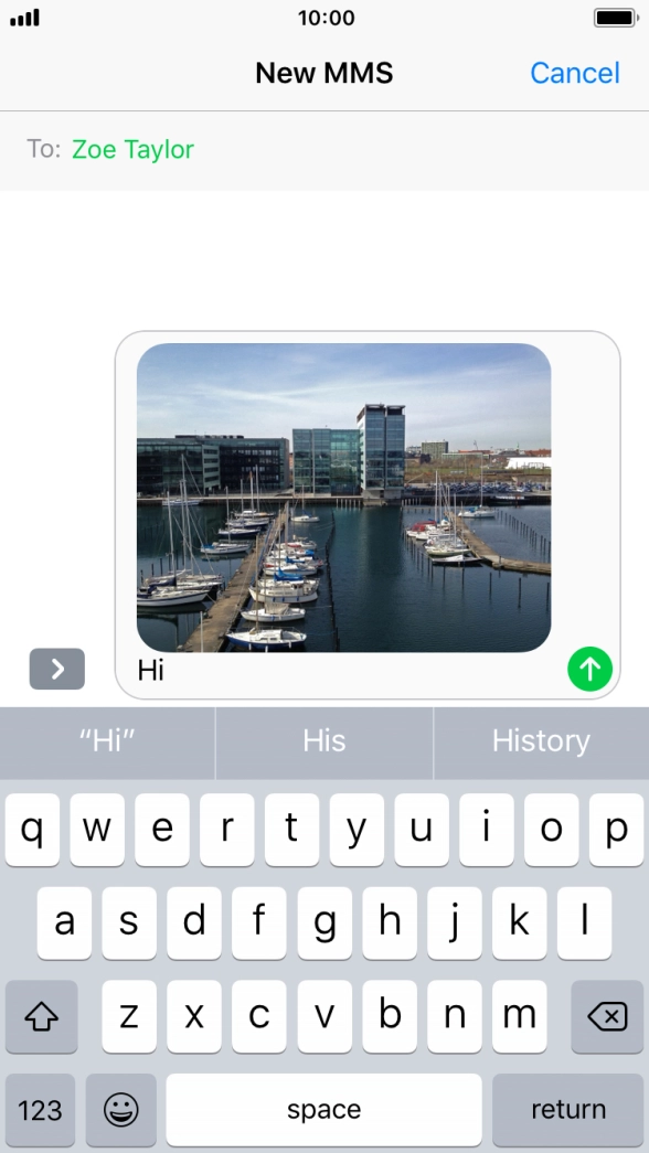 Write the text for your picture message and press the send icon.