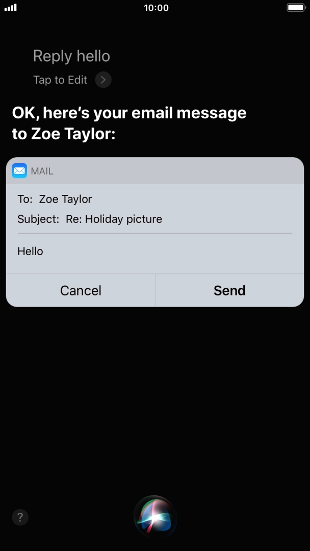 If an application is open on your phone, such as a Mail, you can also use the functions available here, e.g.: REPLY [text].