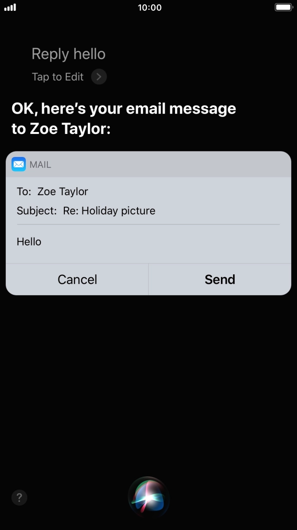 If an application is open on your phone, such as a Mail, you can also use the functions available here, e.g.: REPLY [text].