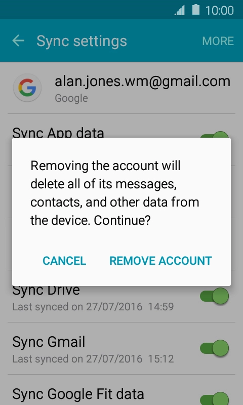 Press REMOVE ACCOUNT.