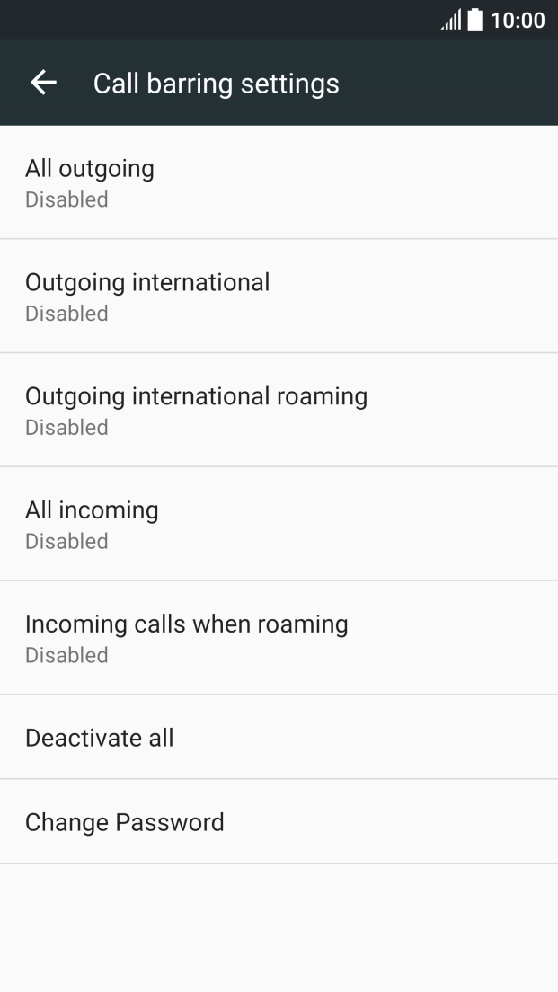 Press the required barring type.