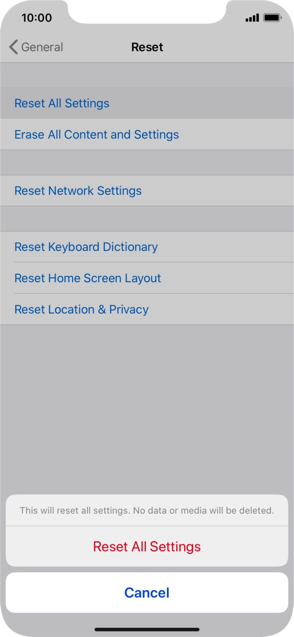 Press Reset All Settings. Press Reset All Settings.