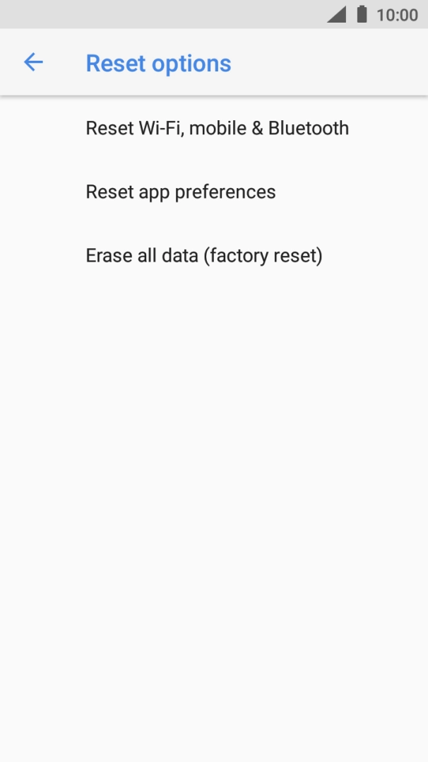Press Erase all data (factory reset).