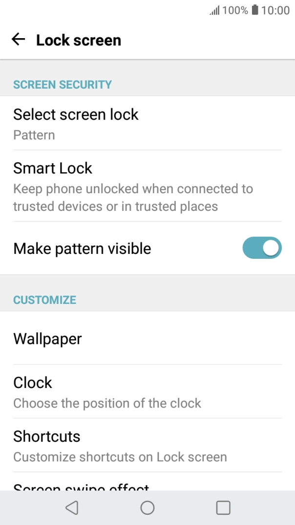 Press Select screen lock and key in the current phone lock code.