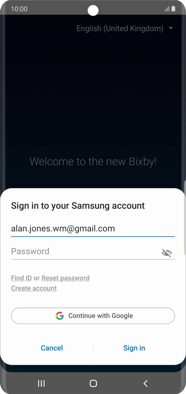 Press Password and key in the password for your Samsung account.