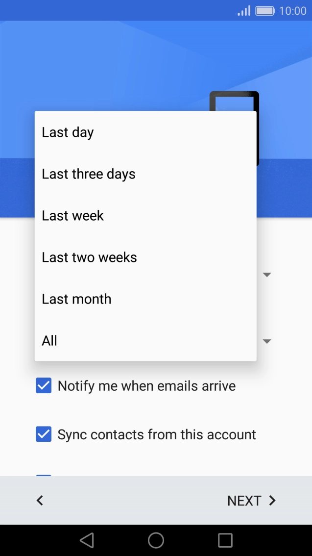 Press the required setting.