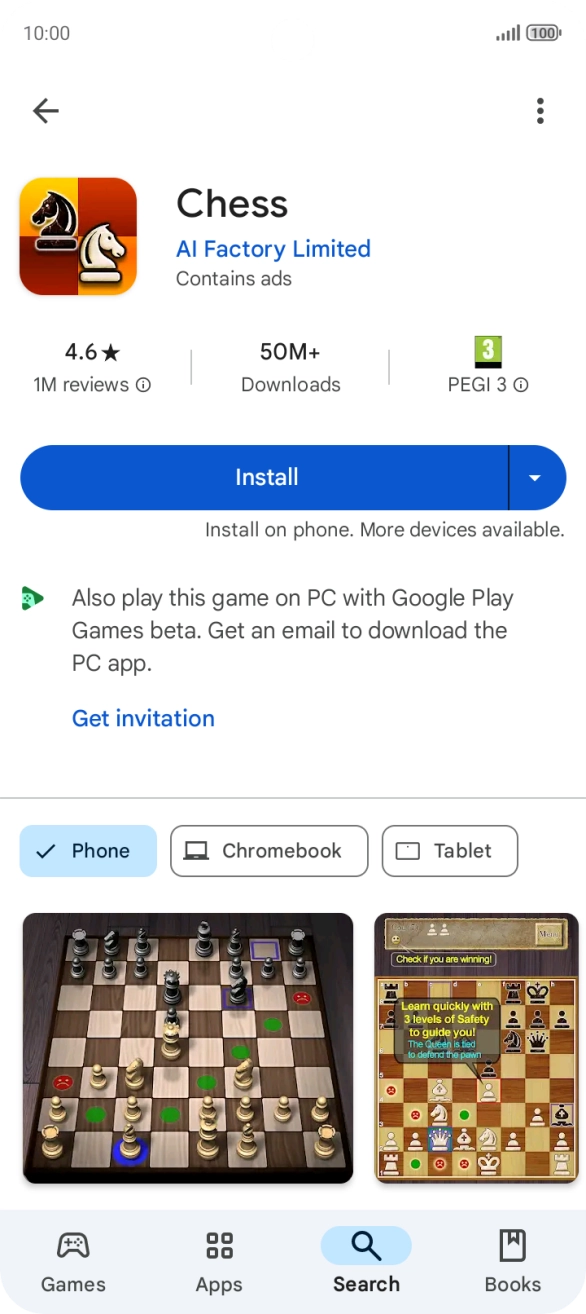 Press Install and follow the instructions on the screen to install the app.