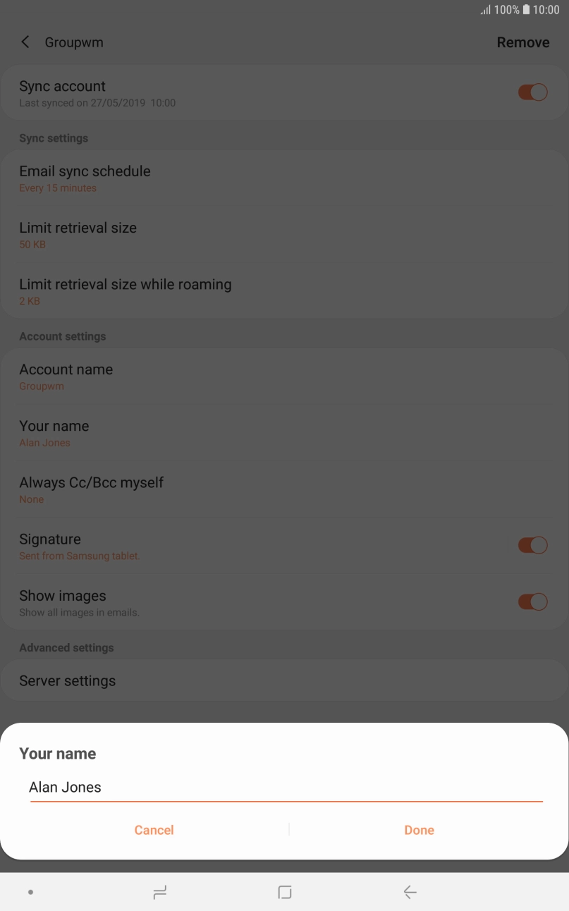 Key in the required sender name and press Done.