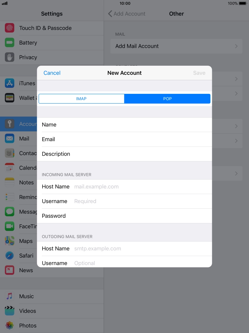 Press Host Name and key in the name of your email provider's incoming server. Press Host Name and key in the name of your email provider's incoming server.