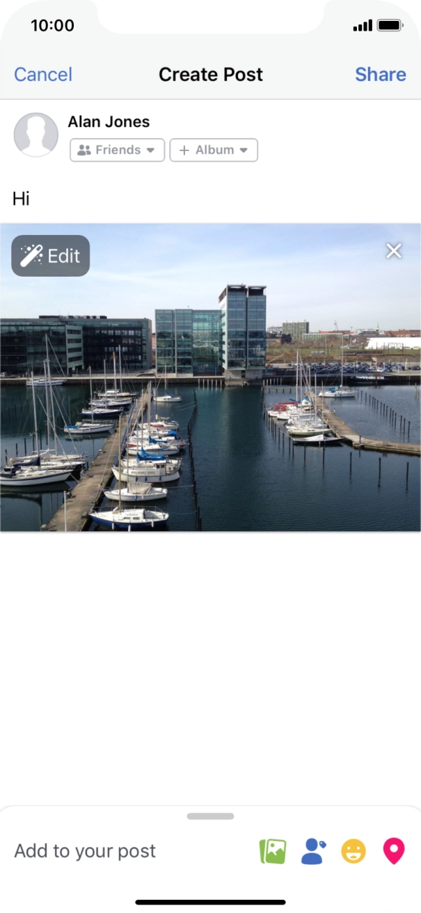 Write the required text and press Share.