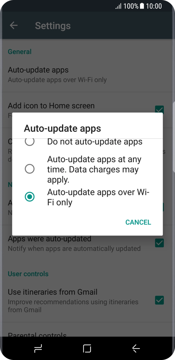 Press Auto-update apps over Wi-Fi only to turn on the function.