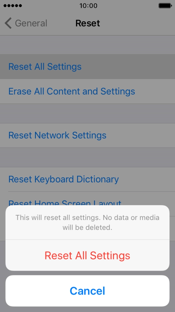 Press Reset All Settings. Press Reset All Settings.