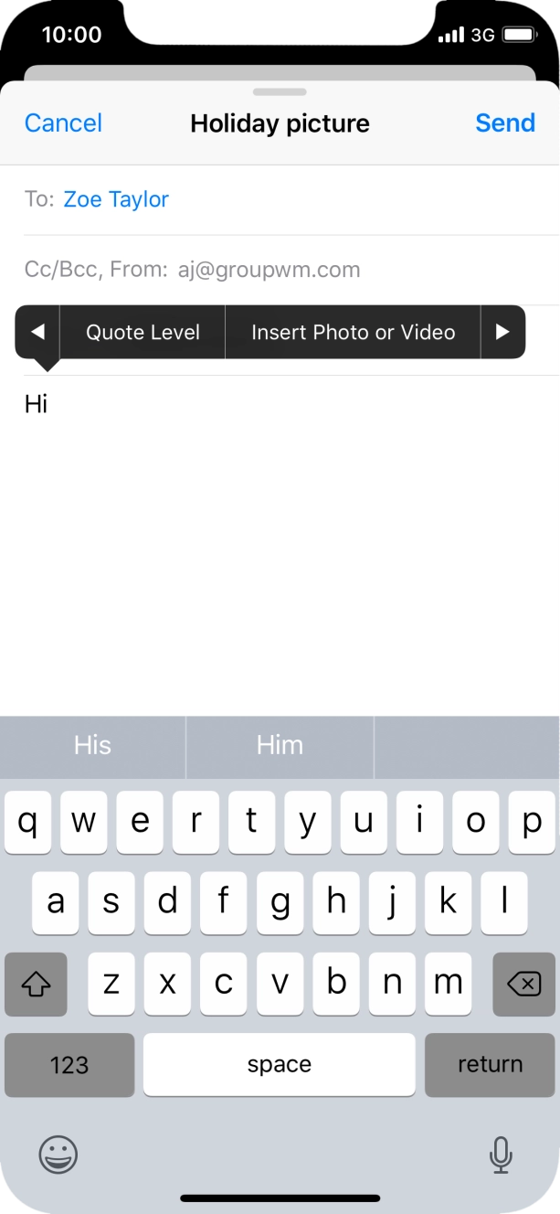 Press Insert Photo or Video and follow the instructions on the screen to attach a picture or a video clip. Press Insert Photo or Video and follow the instructions on the screen to attach a picture or a video clip.