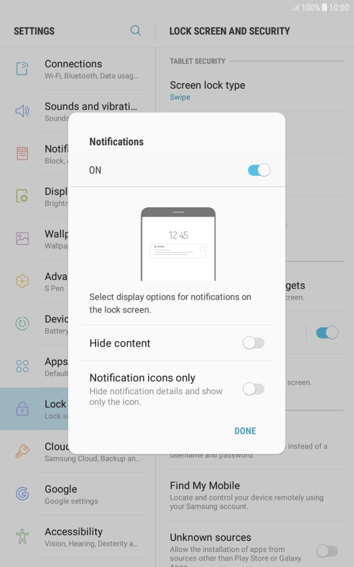 Press the indicator next to the required setting.