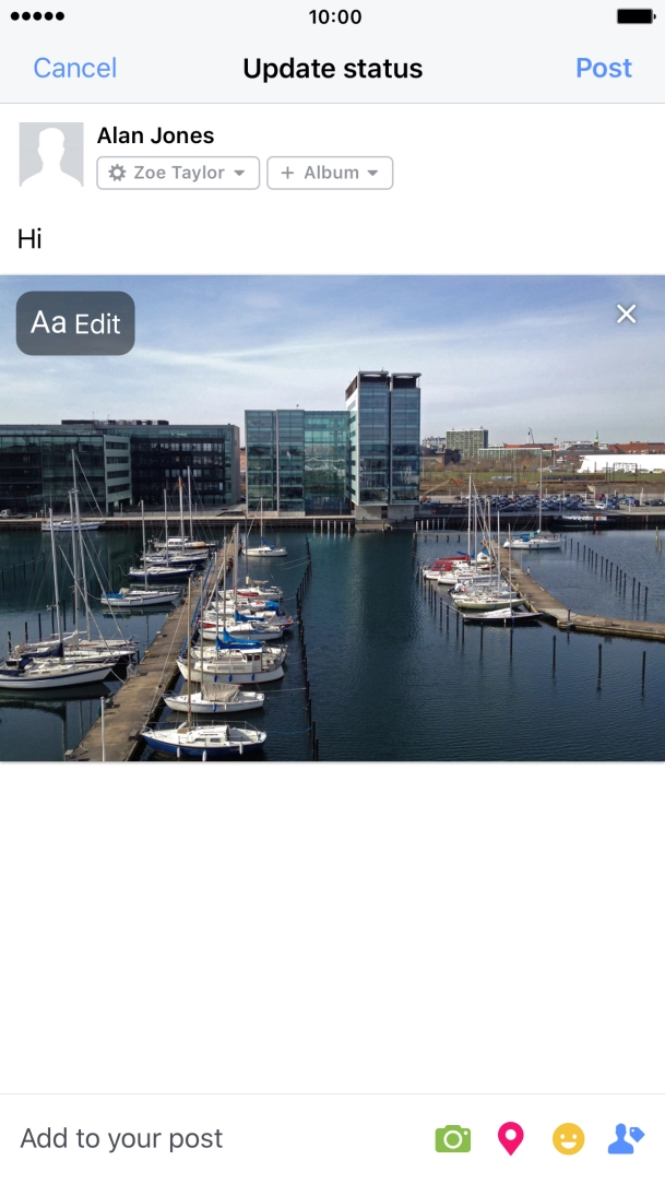 Write the required text and press Post.