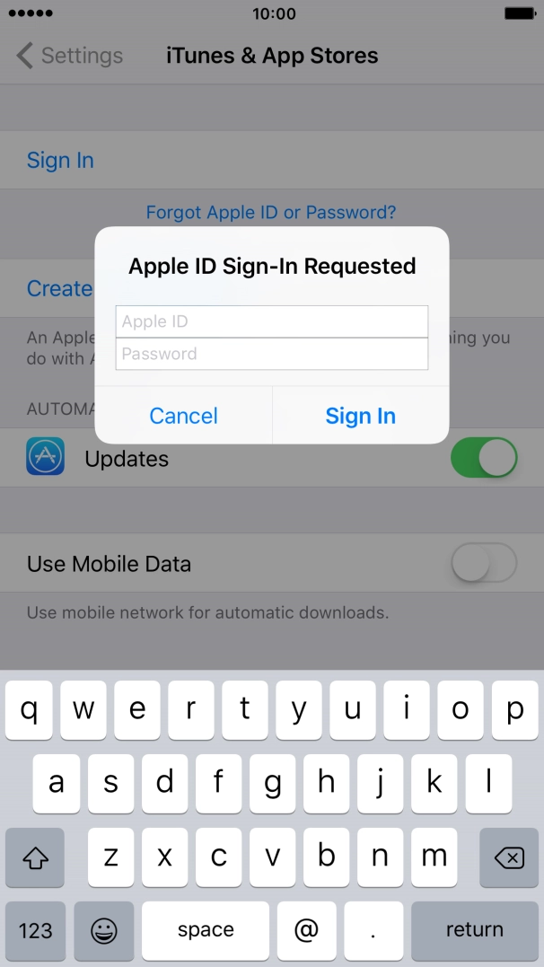 Press Apple ID and key in the username for your Apple ID.