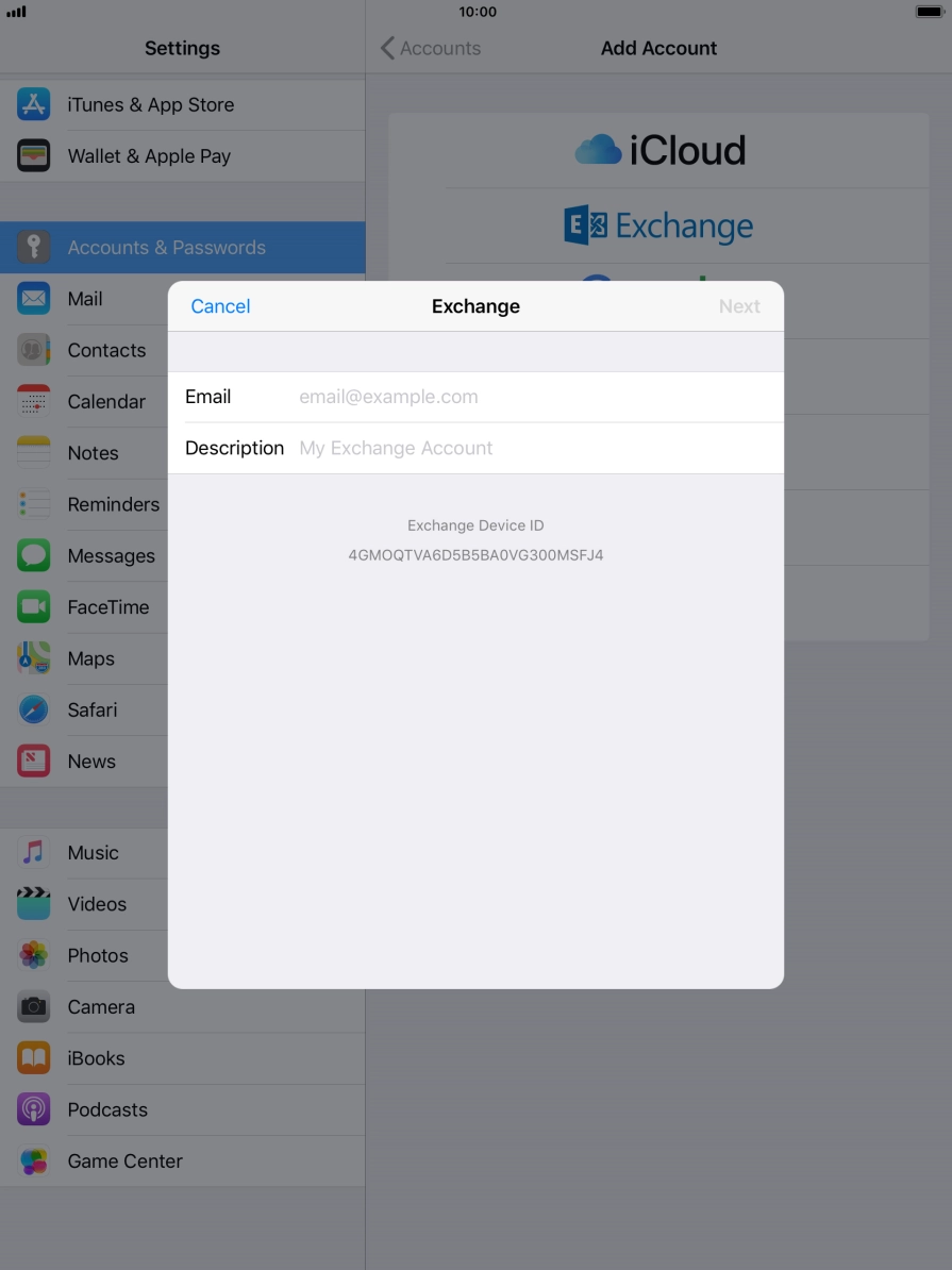 Press Email and key in your email address.