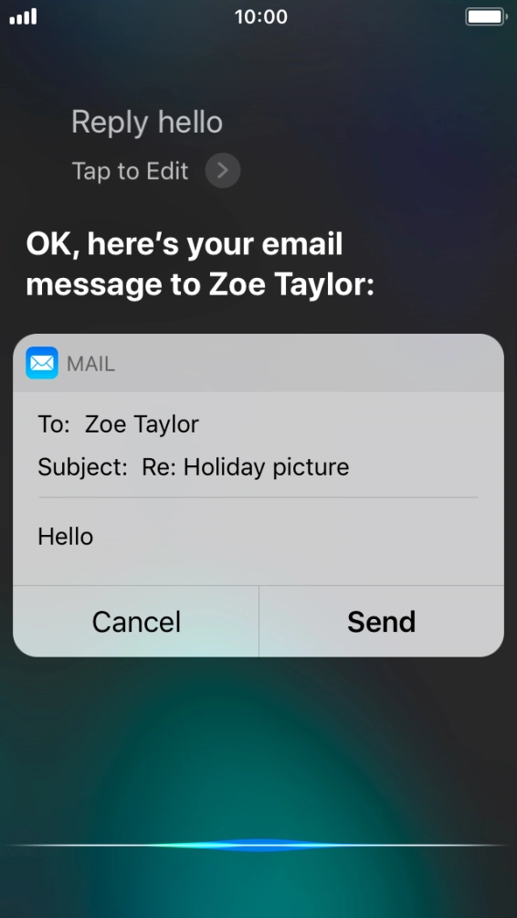 If an application is open on your phone, such as a Mail, you can also use the functions available here, e.g.: REPLY [text].