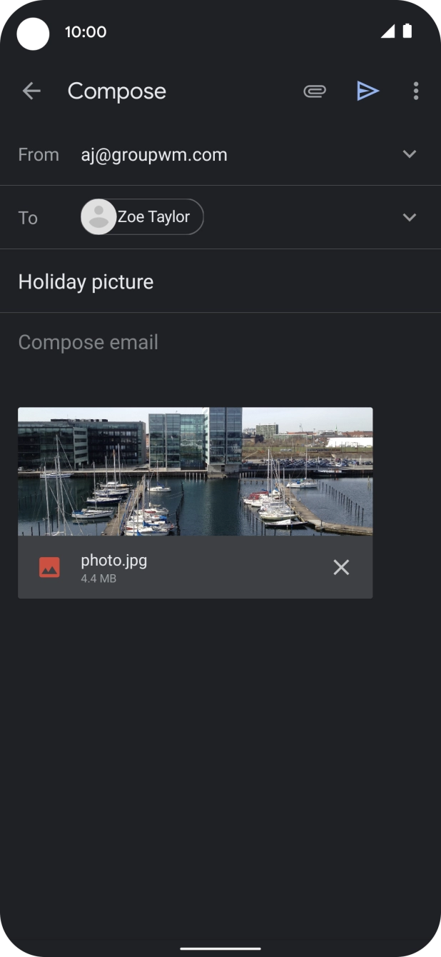 Press the text input field and write the text for your email.