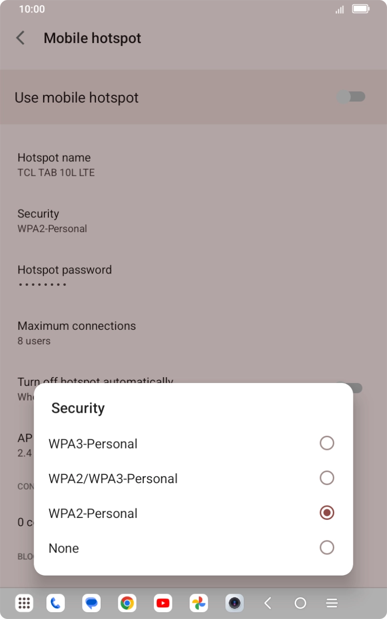 Press WPA3-Personal to password protect your Wi-Fi hotspot.