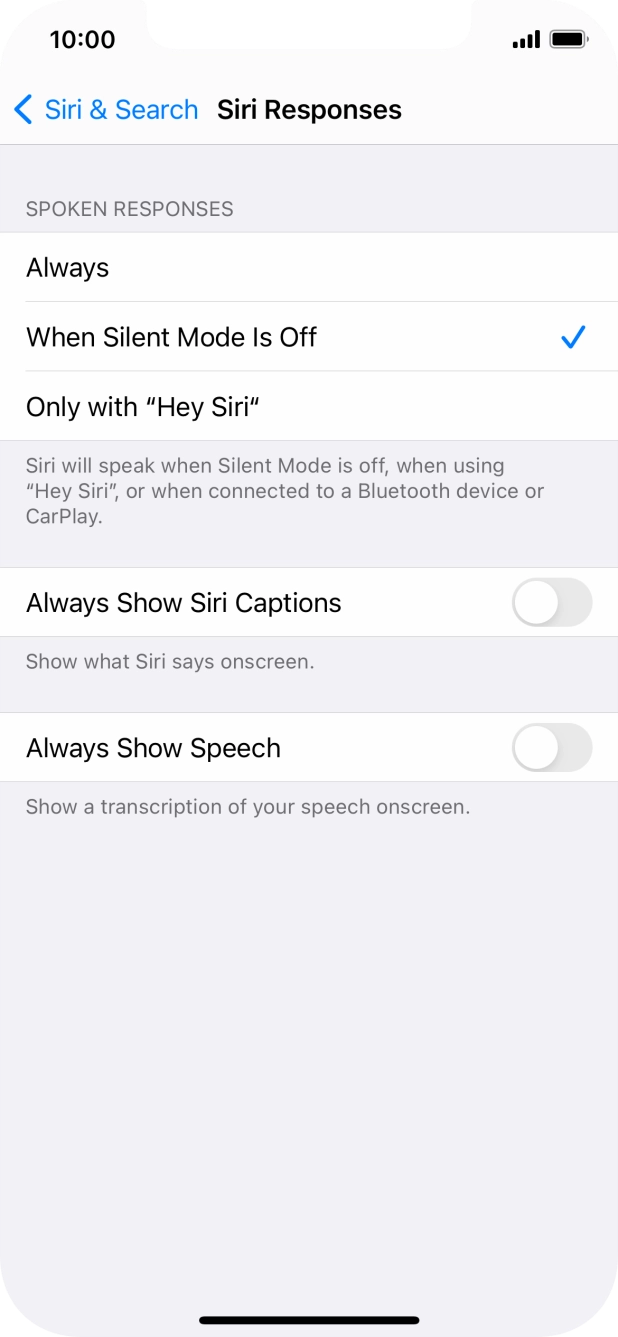 Press the required setting. Press the required setting.