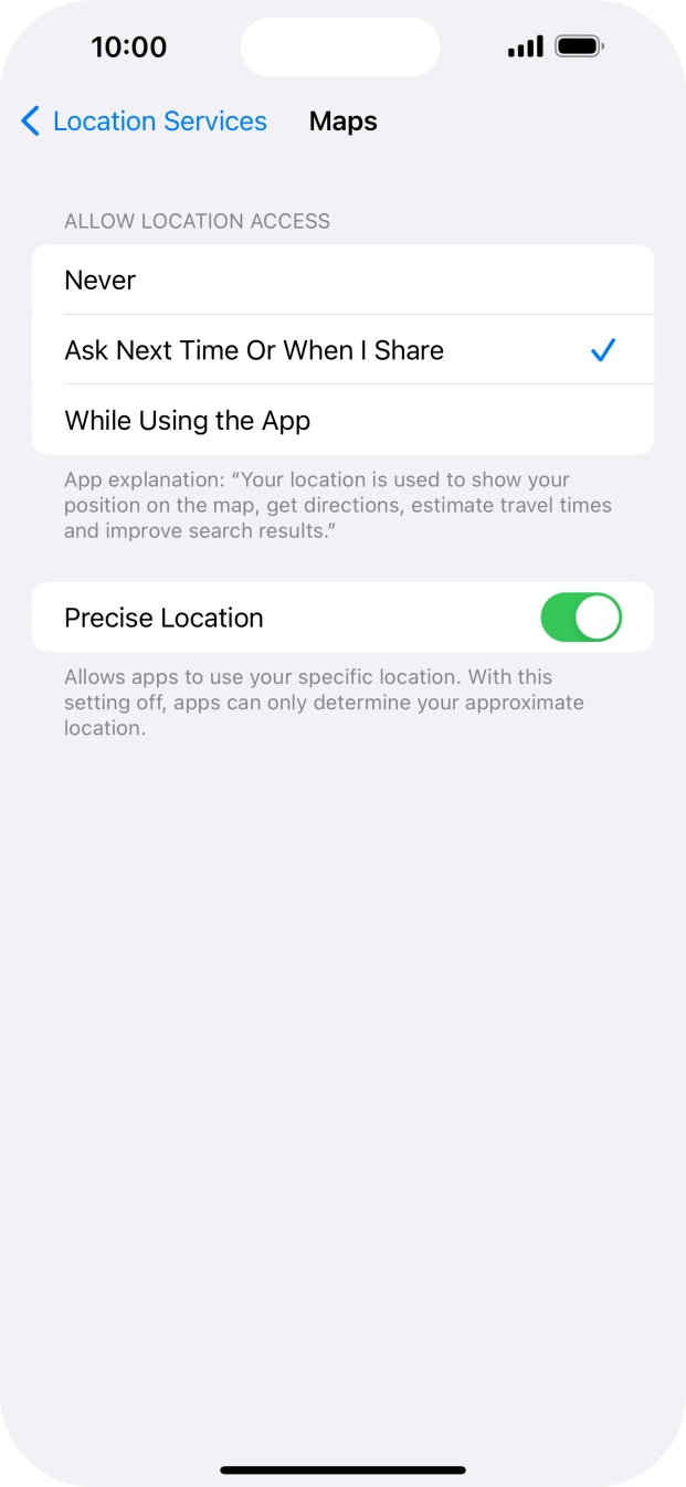 Press the required setting to turn the function on or off.