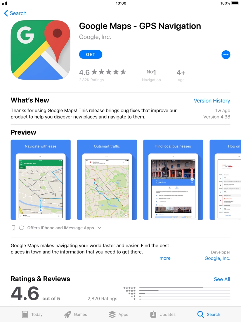 Press GET and follow the instructions on the screen to install Google Maps.