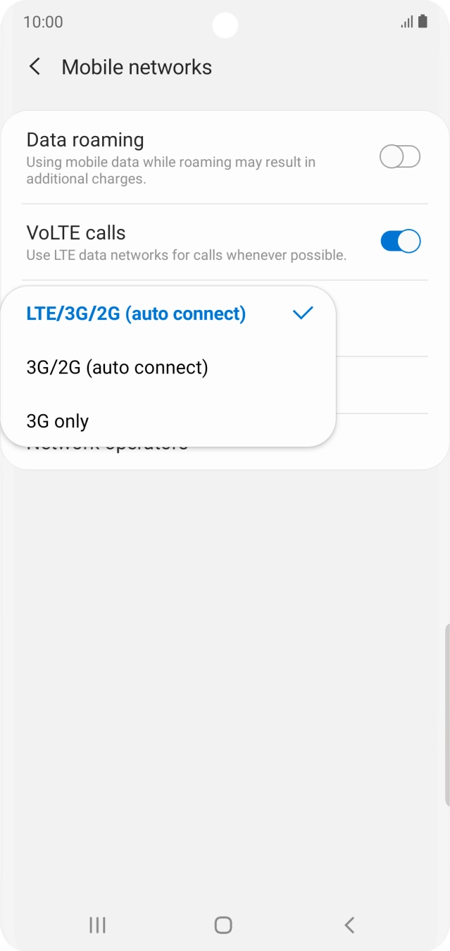 Press the required network mode.