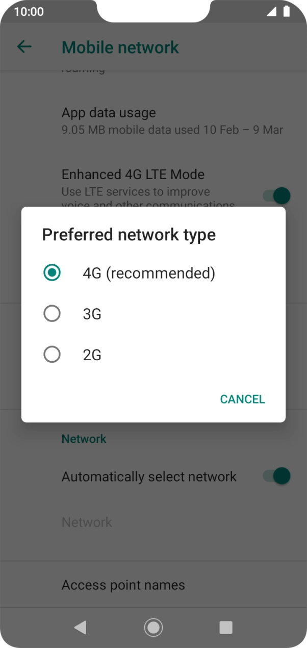 Press the required network mode.