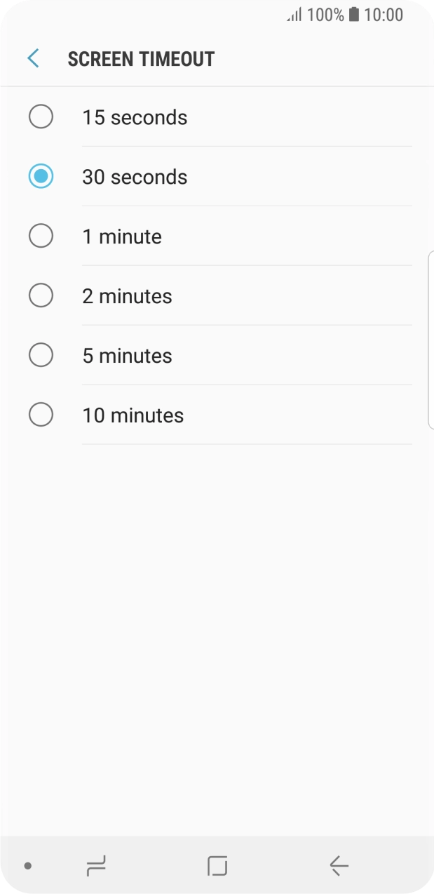 Press the required setting.