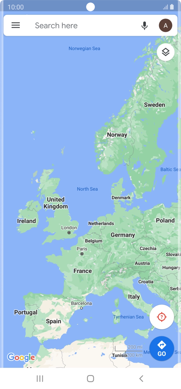 Press the search field and key in the required destination.